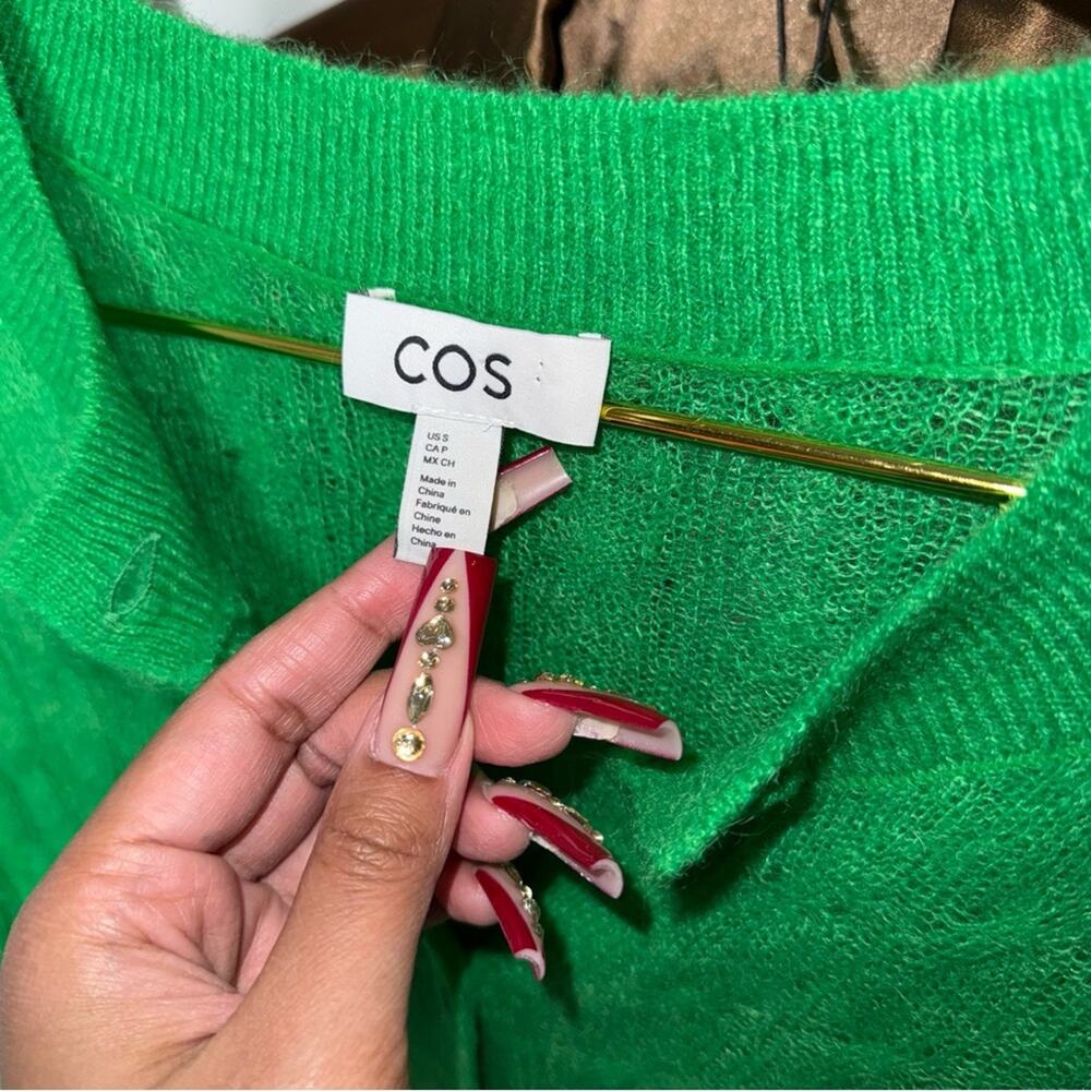 COS Cable-Knit Mohair Button Front Cardigan in Bright Green - Picture 13 of 15